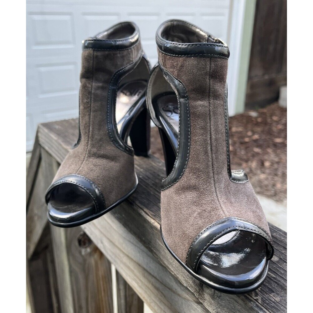 Sofft Gazelle Peep Toe Pumps Womens 6M Suede Brown Ankle T Strap 3” Heeled Shoes